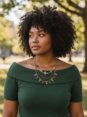 Gold Tone and Black Layered Cross & Chevron Necklace - Women Jewelry